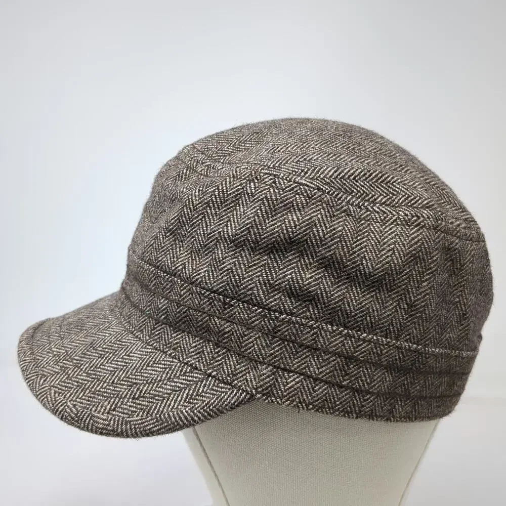 Banana Republic Army Cap Brown S/M Fitted Herringbone Wool Hat Cadet Casual